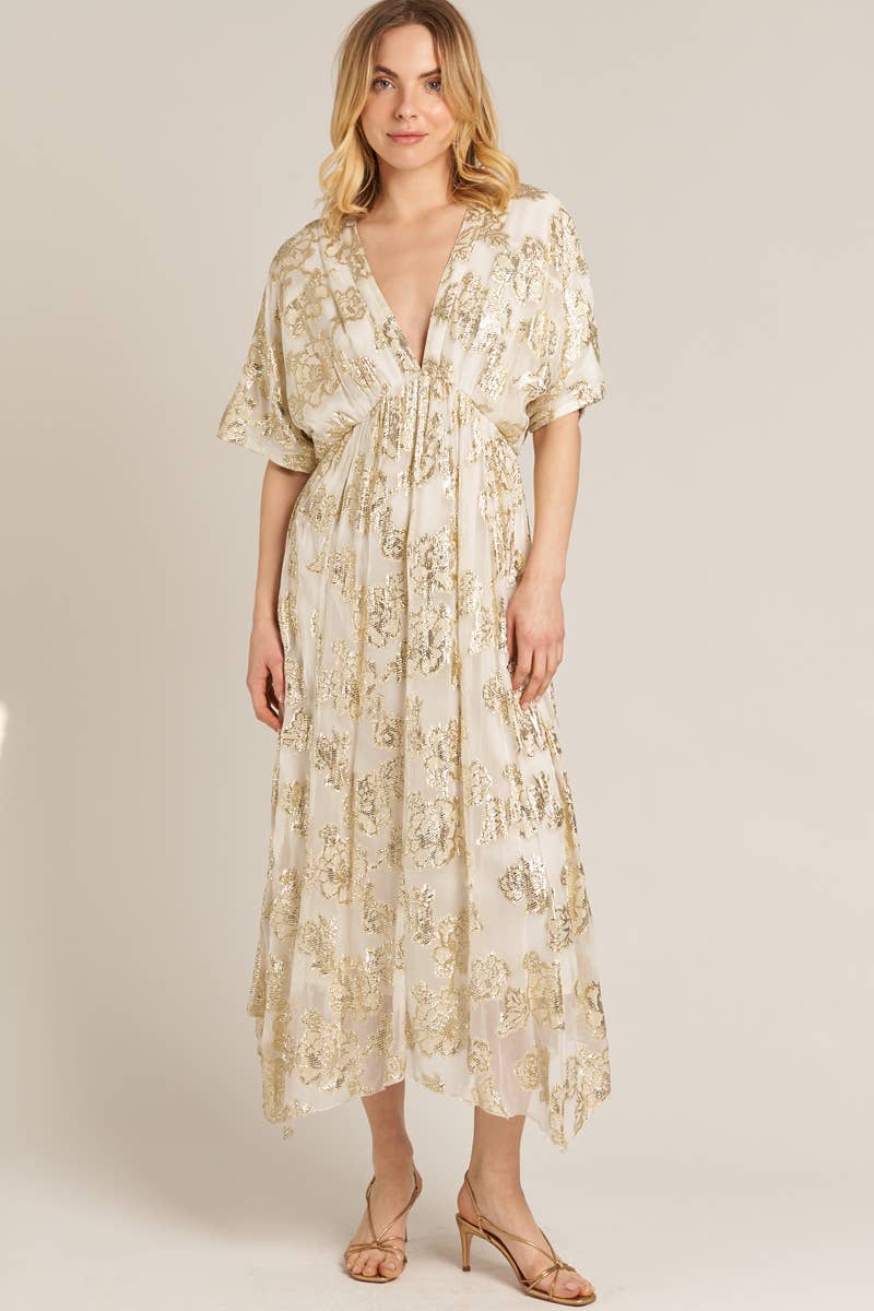 Dress - Golden Sands Gold Foil Maxi Dress - Curated Dry Goods