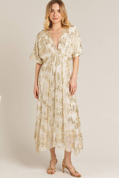 Dress - Golden Sands Gold Foil Maxi Dress - Curated Dry Goods