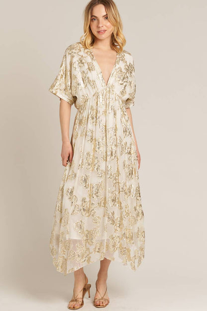 Dress - Golden Sands Gold Foil Maxi Dress - Curated Dry Goods