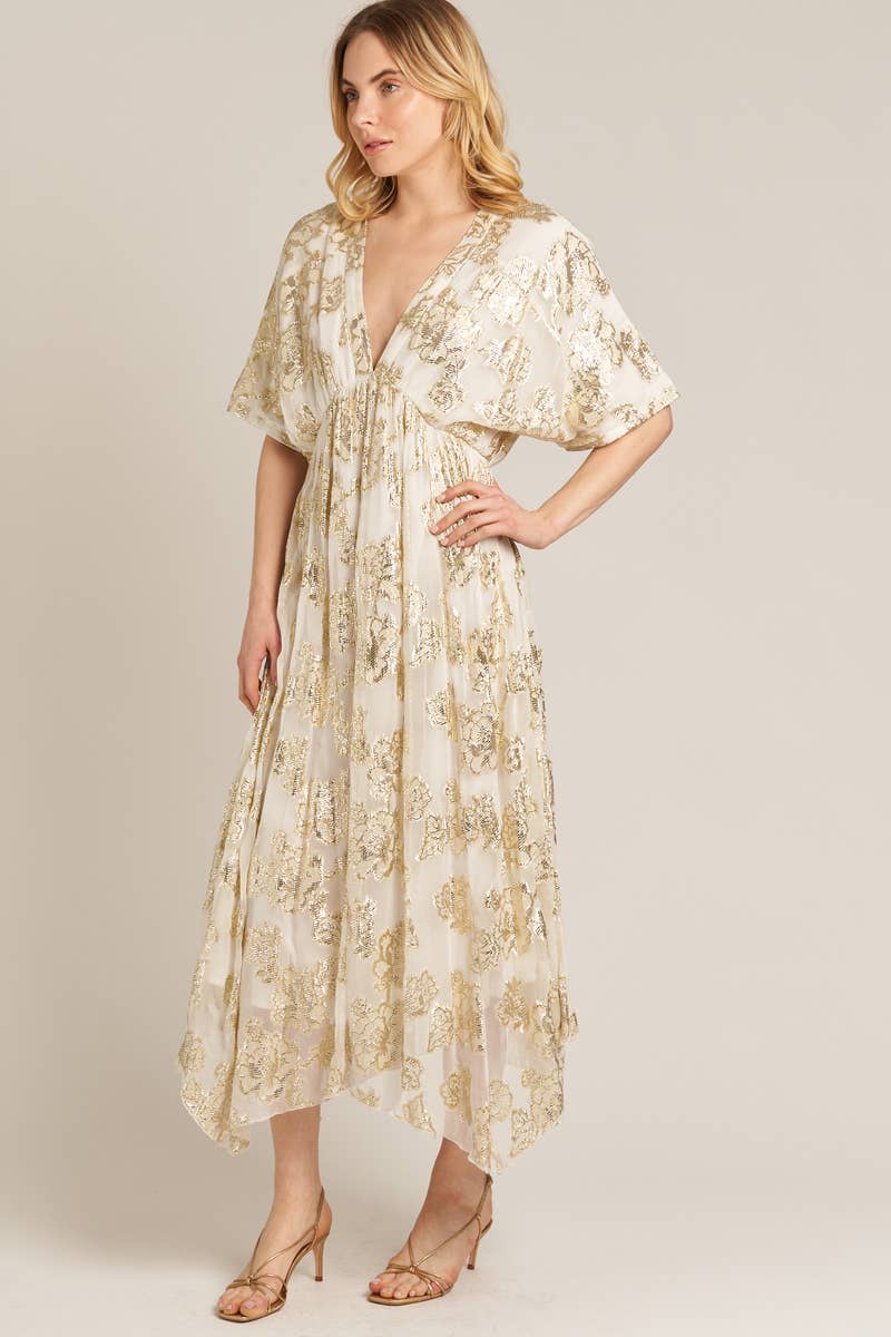 Dress - Golden Sands Gold Foil Maxi Dress - Curated Dry Goods