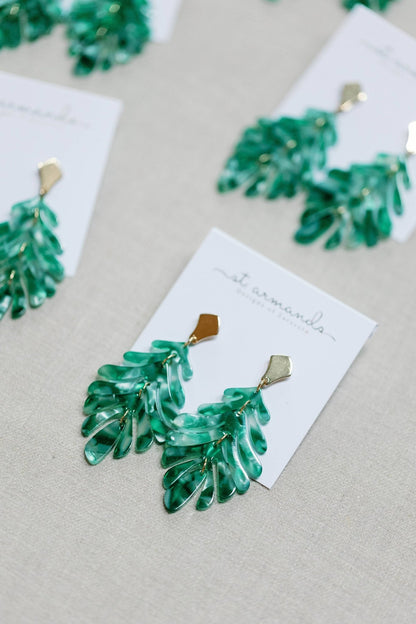 Earrings - Green Petite Palm Drop Statement Earrings - Curated Dry Goods