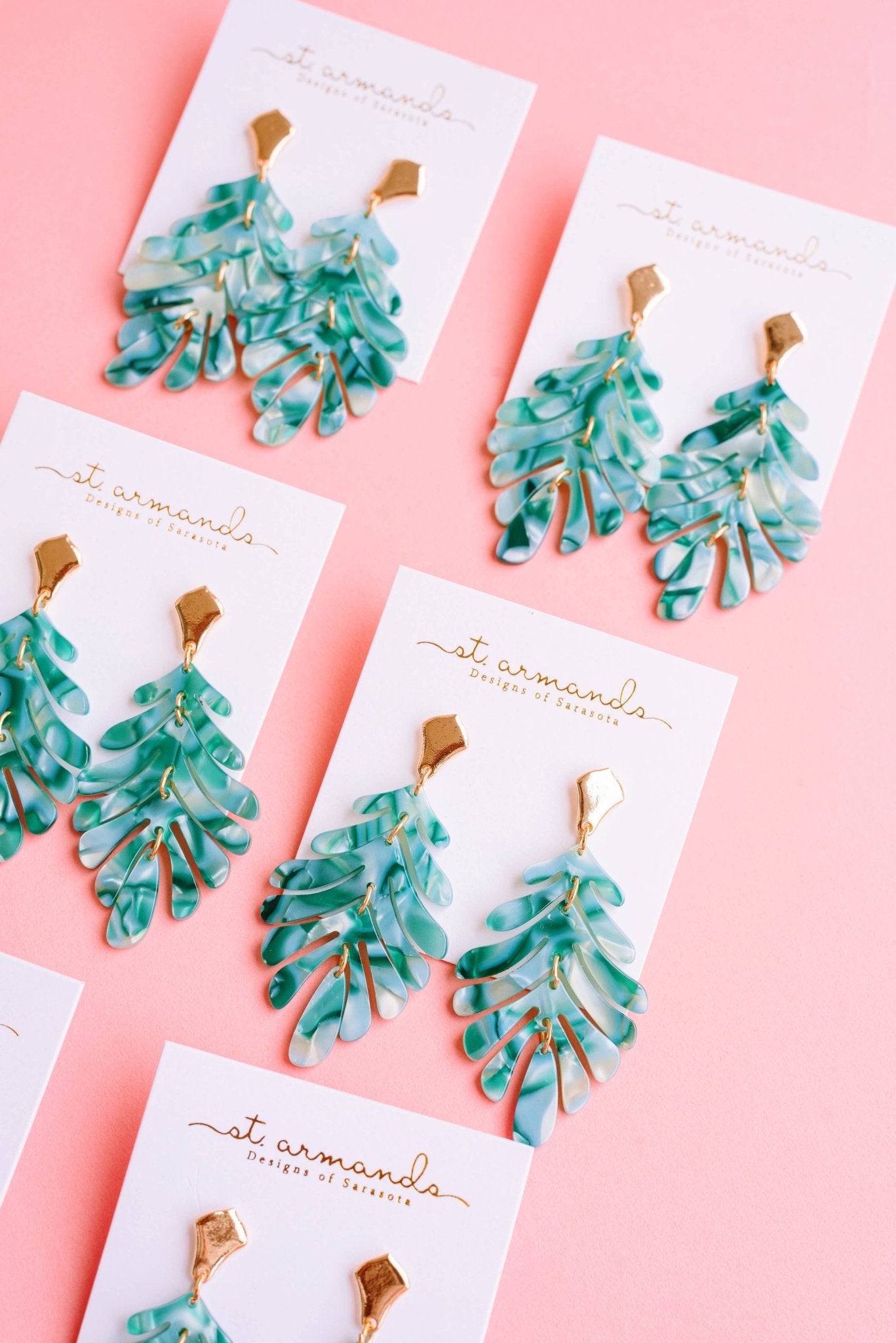 Earrings - Green Petite Palm Drop Statement Earrings - Curated Dry Goods