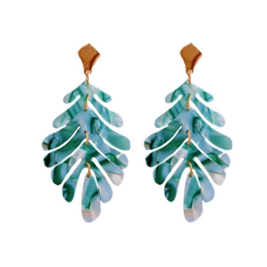 Earrings - Green Petite Palm Drop Statement Earrings - Curated Dry Goods