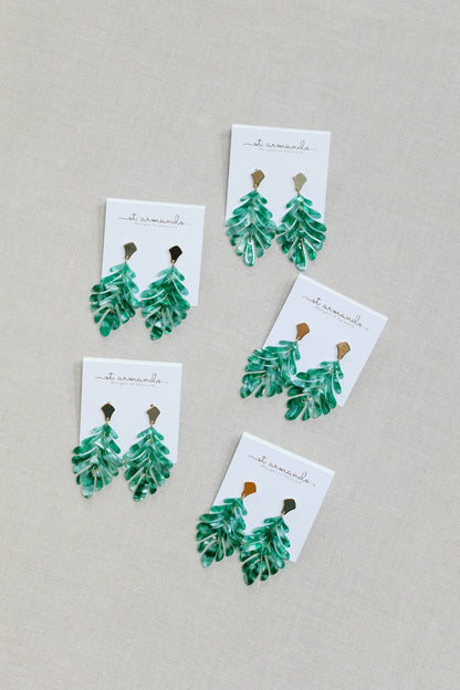 Earrings - Green Petite Palm Drop Statement Earrings - Curated Dry Goods