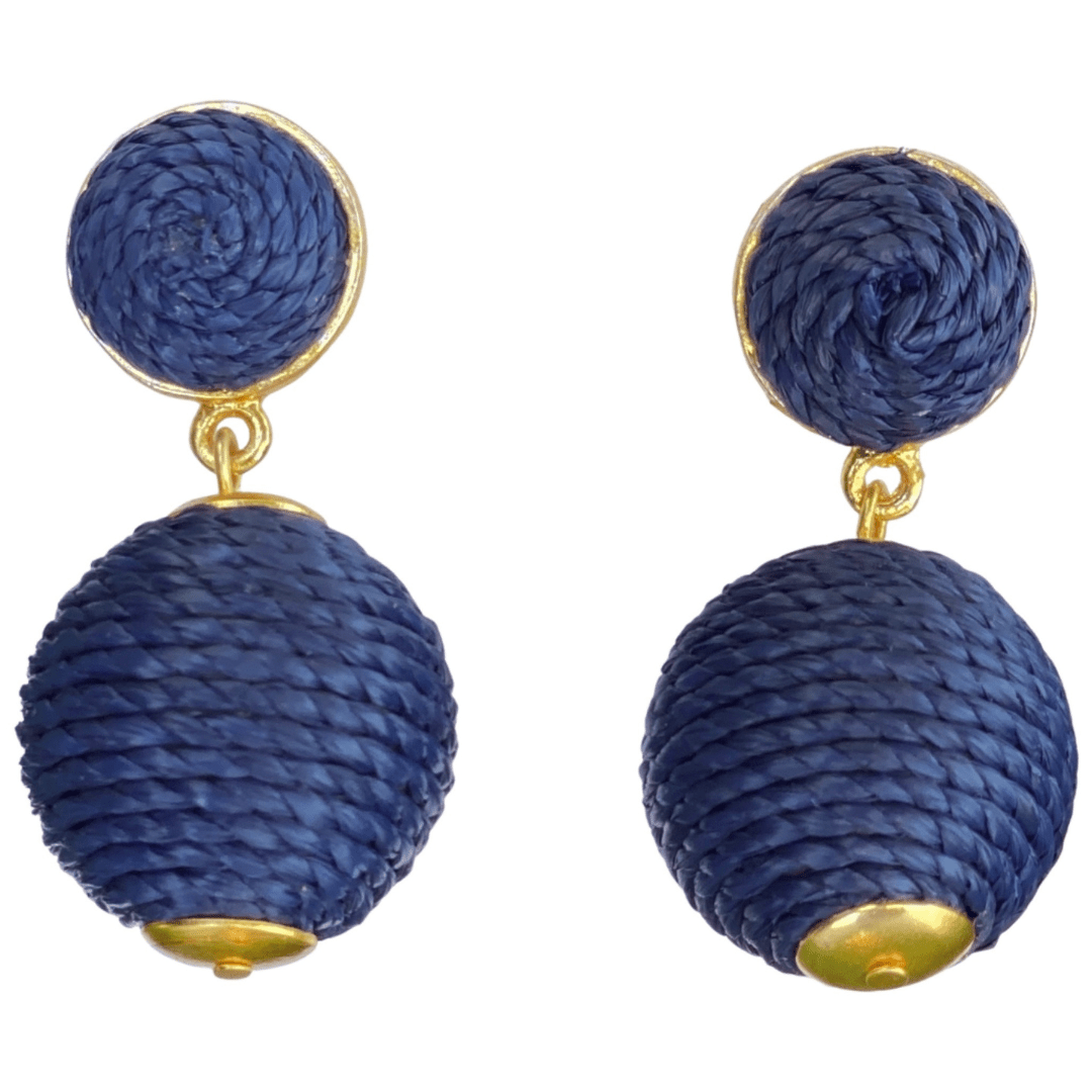 Earrings - Lantern Raffia Earrings Navy - Curated Dry Goods