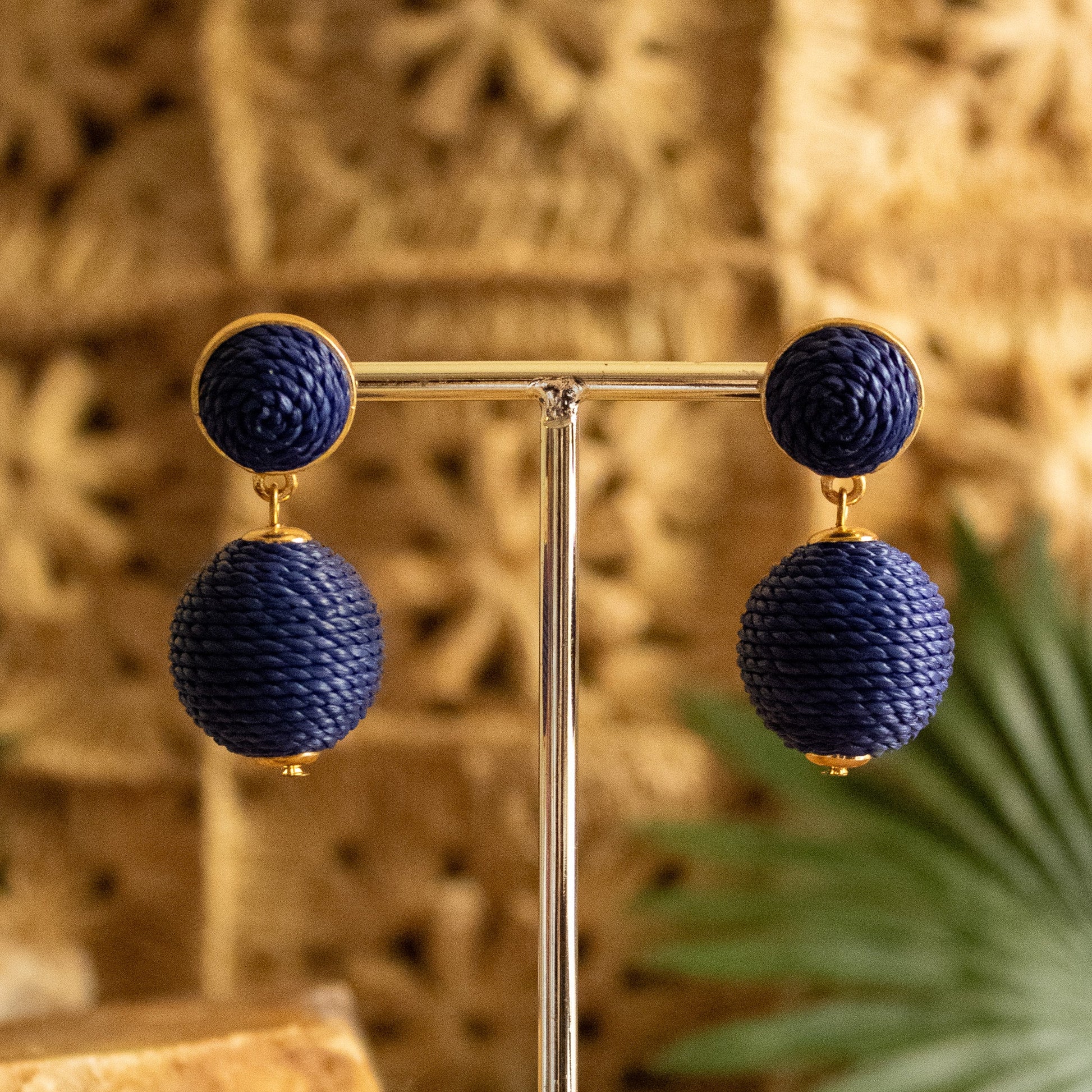 Earrings - Lantern Raffia Earrings Navy - Curated Dry Goods