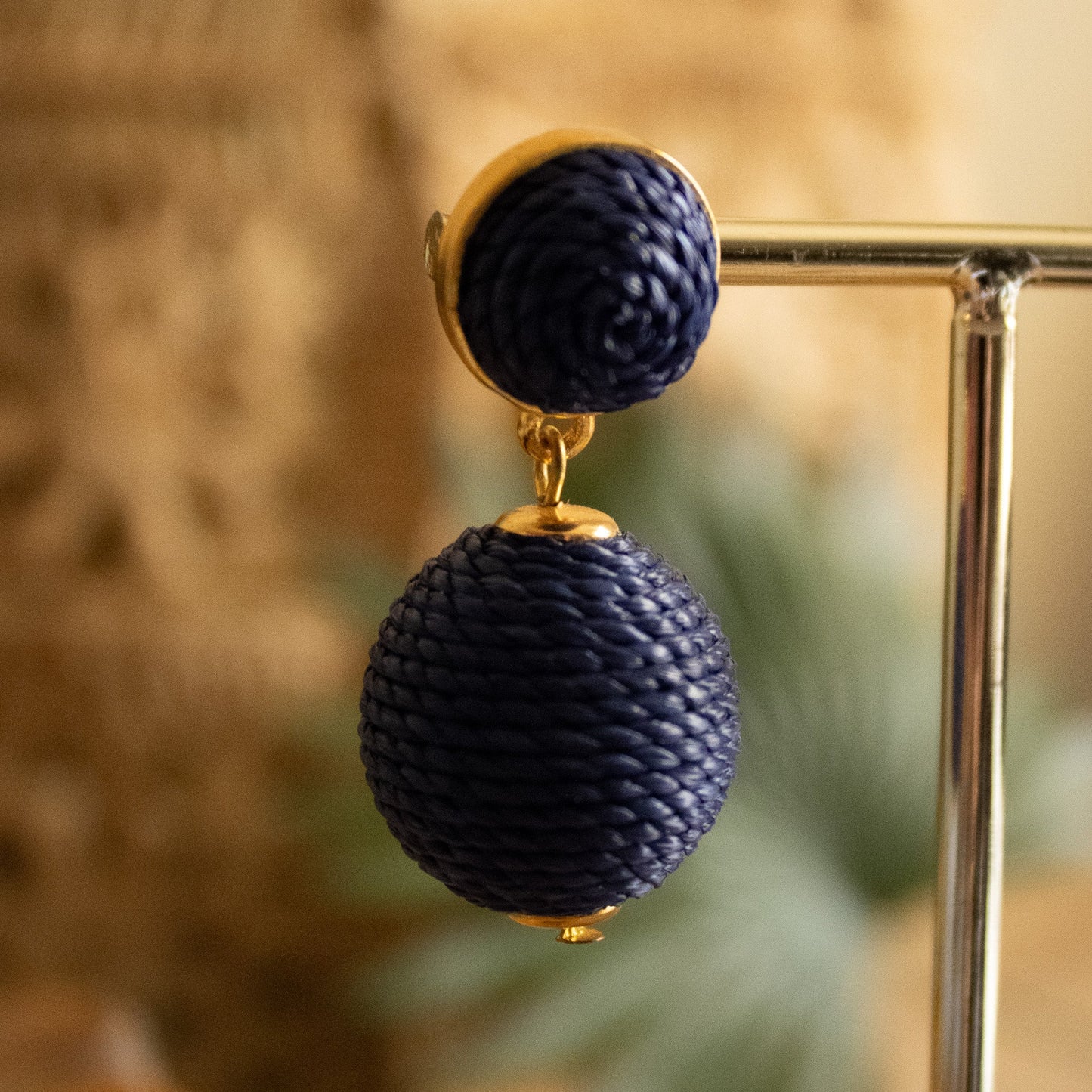 Earrings - Lantern Raffia Earrings Navy - Curated Dry Goods