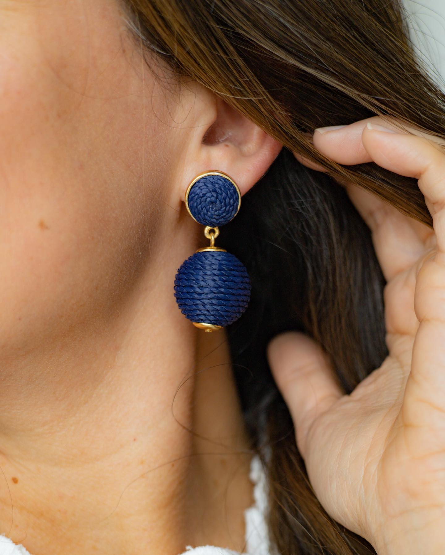 Earrings - Lantern Raffia Earrings Navy - Curated Dry Goods