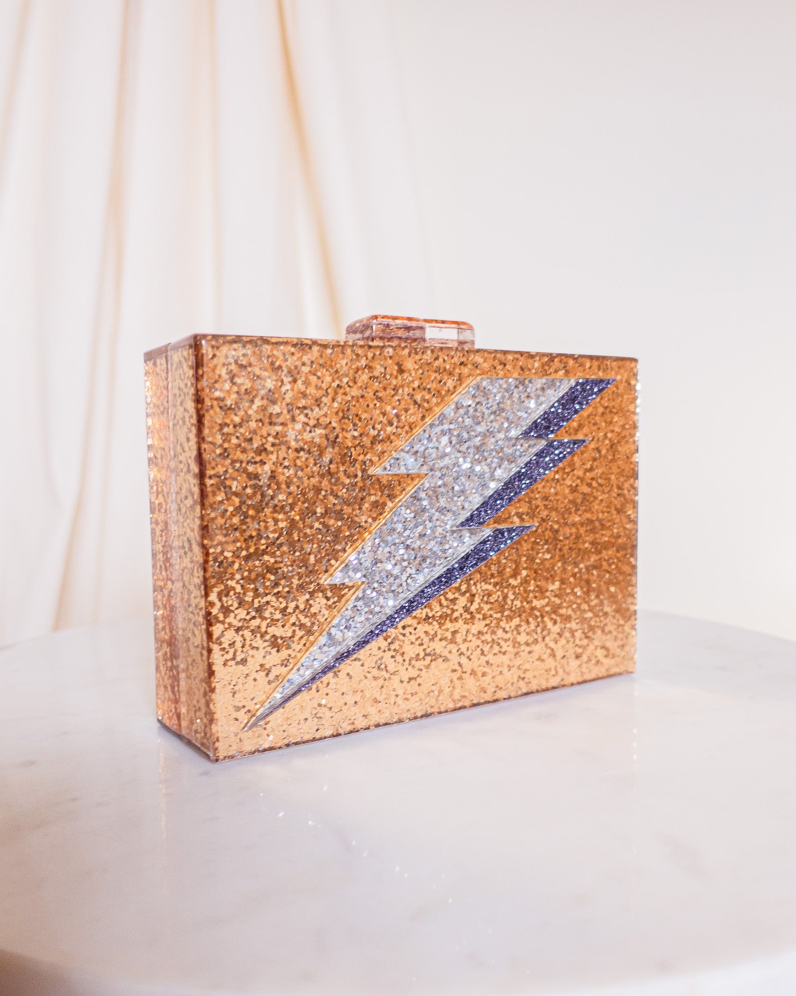 Lightening Bolt Gold Glitter Acrylic Clutch