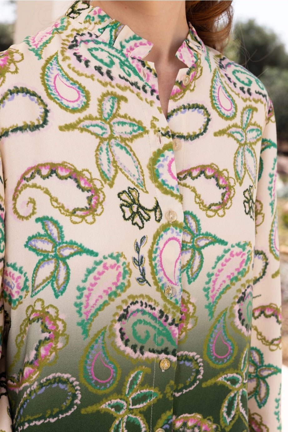 Blouse - Paisley Print Button Down Blouse - Curated Dry Goods