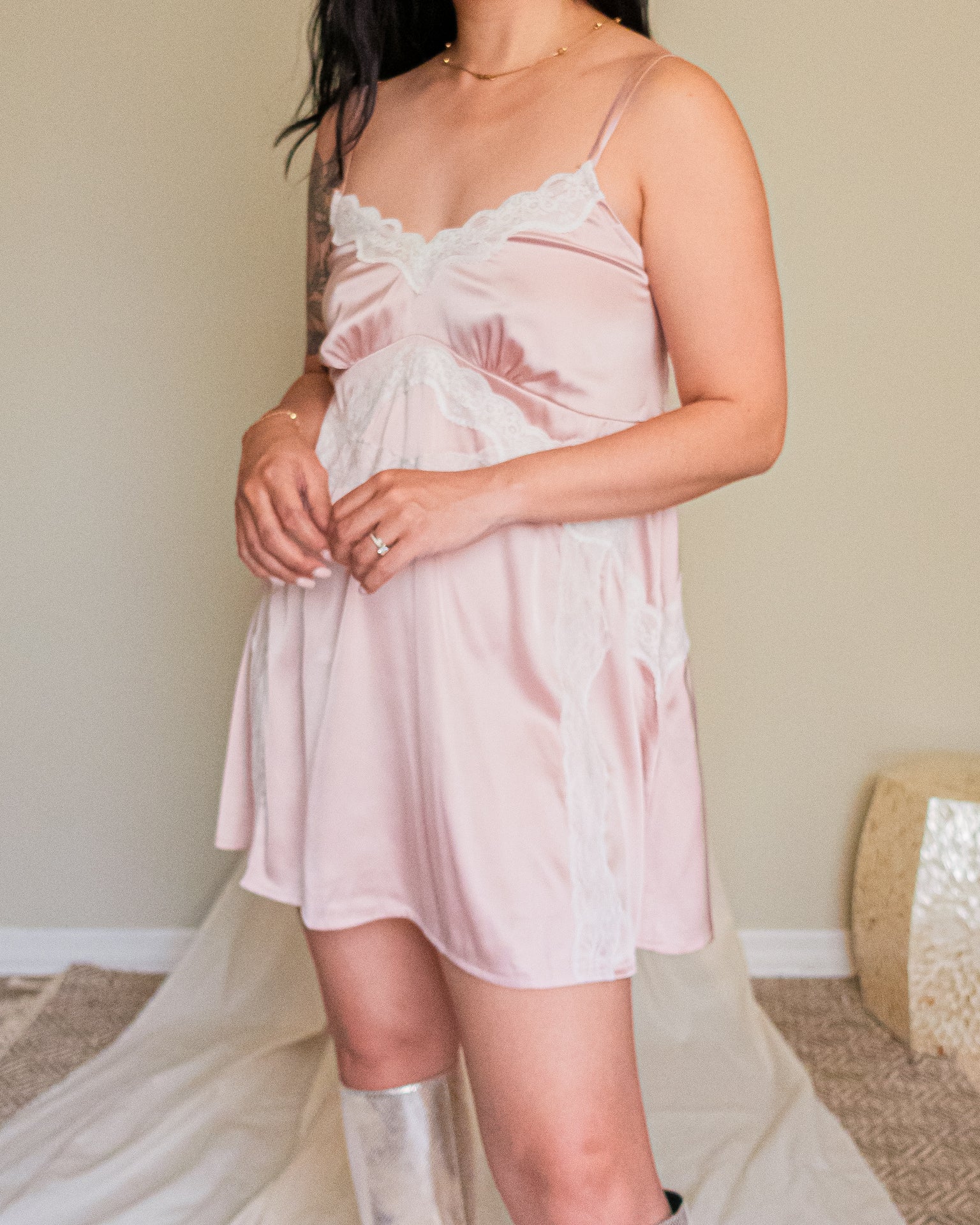 Satin and Lace Slip Dress