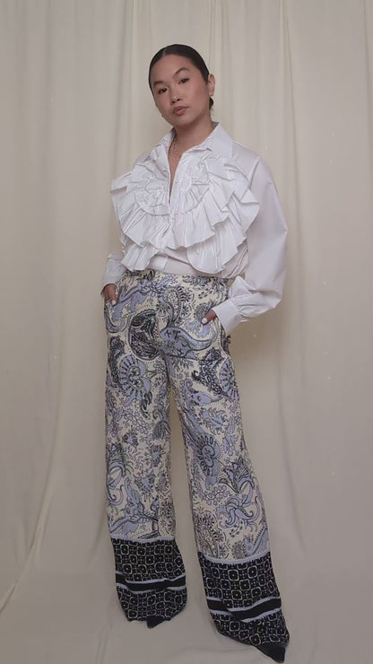 Border Print Wide Leg Pants