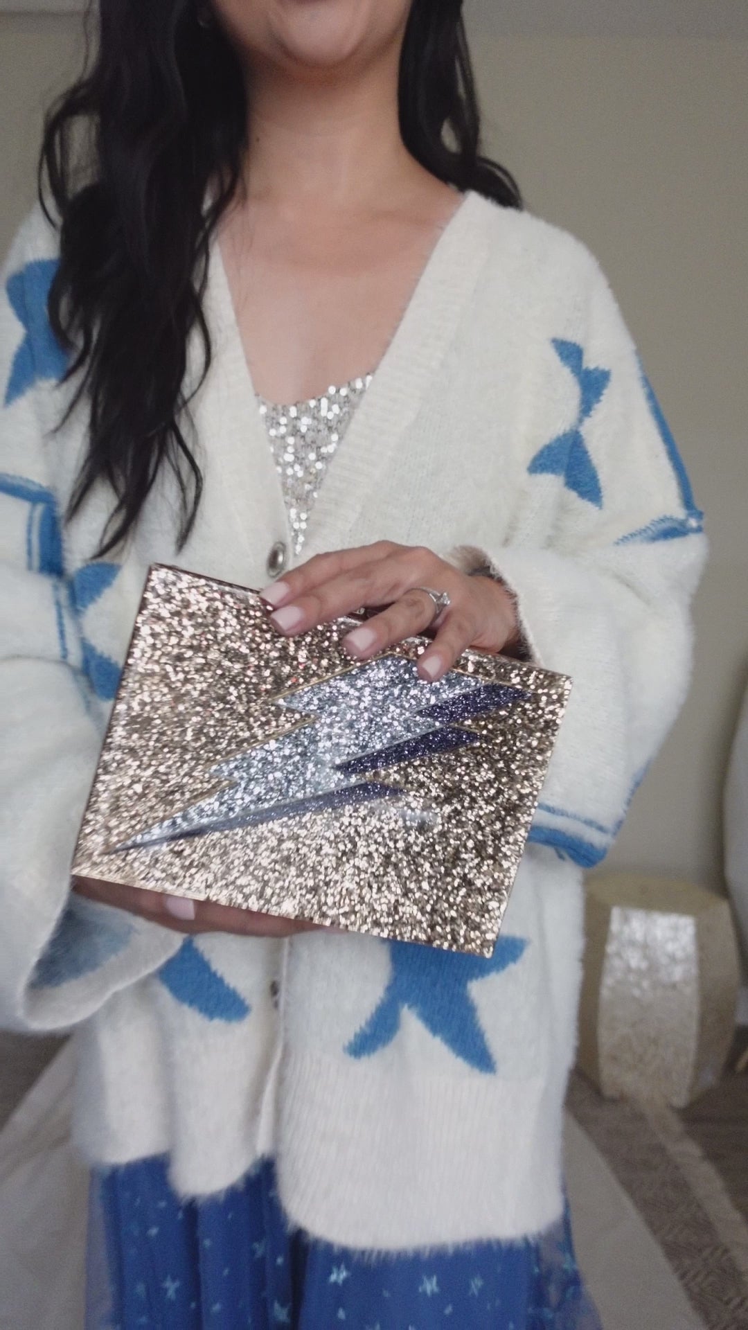 Lightening Bolt Gold Glitter Acrylic Clutch