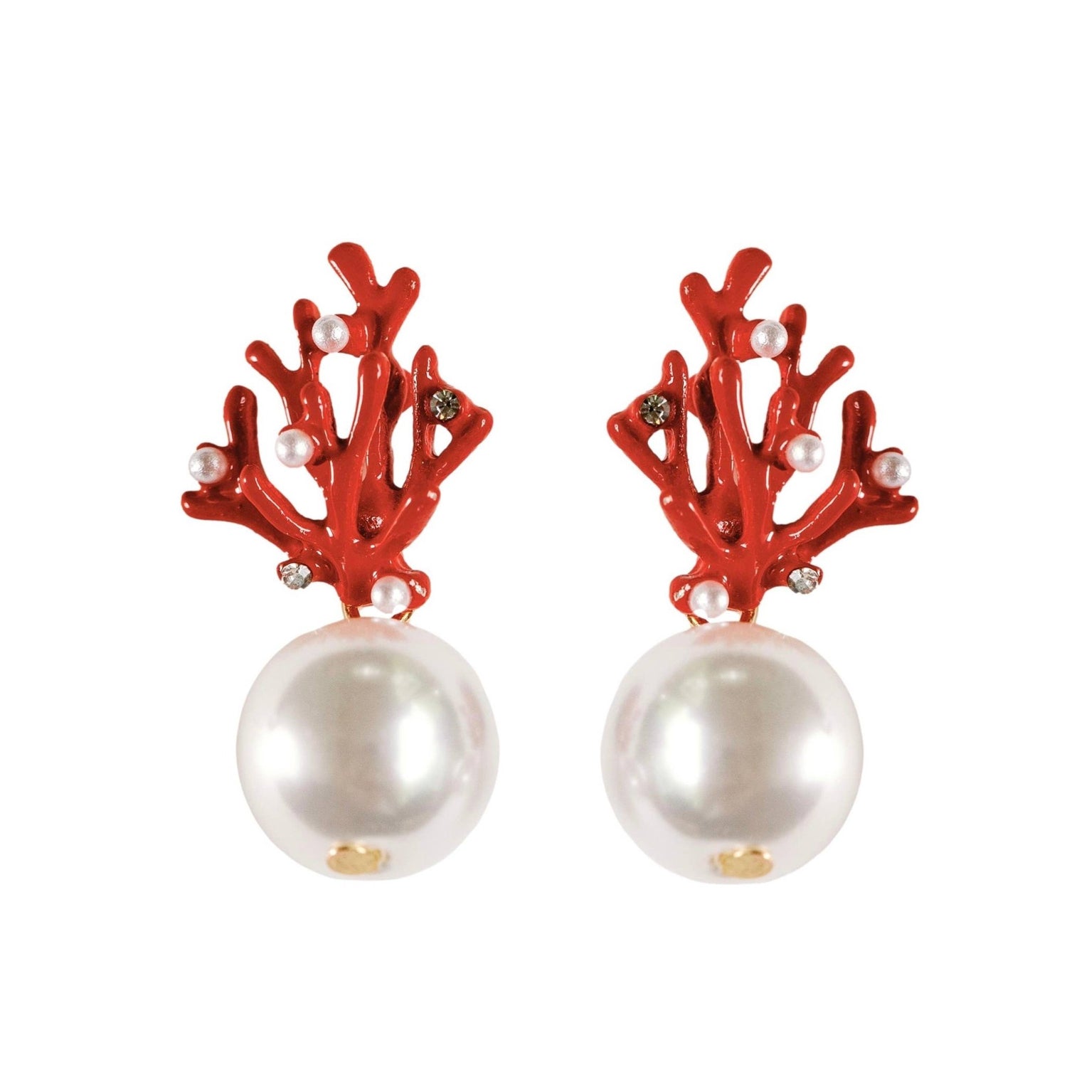 Earrings - Red Coral and Pearl Drop Earrings - Curated Dry Goods