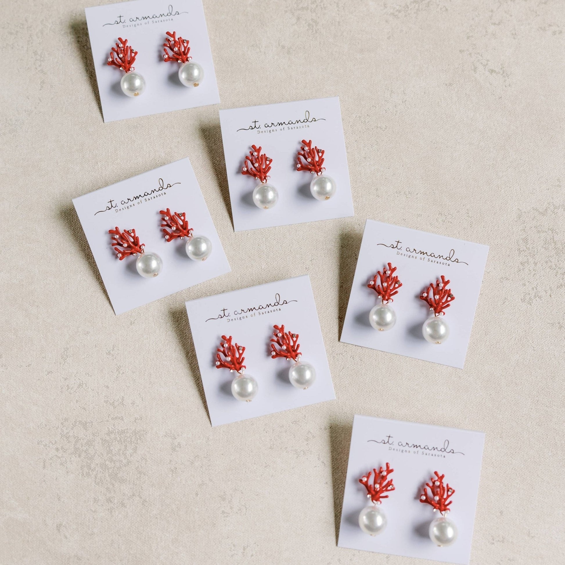 Earrings - Red Coral and Pearl Drop Earrings - Curated Dry Goods