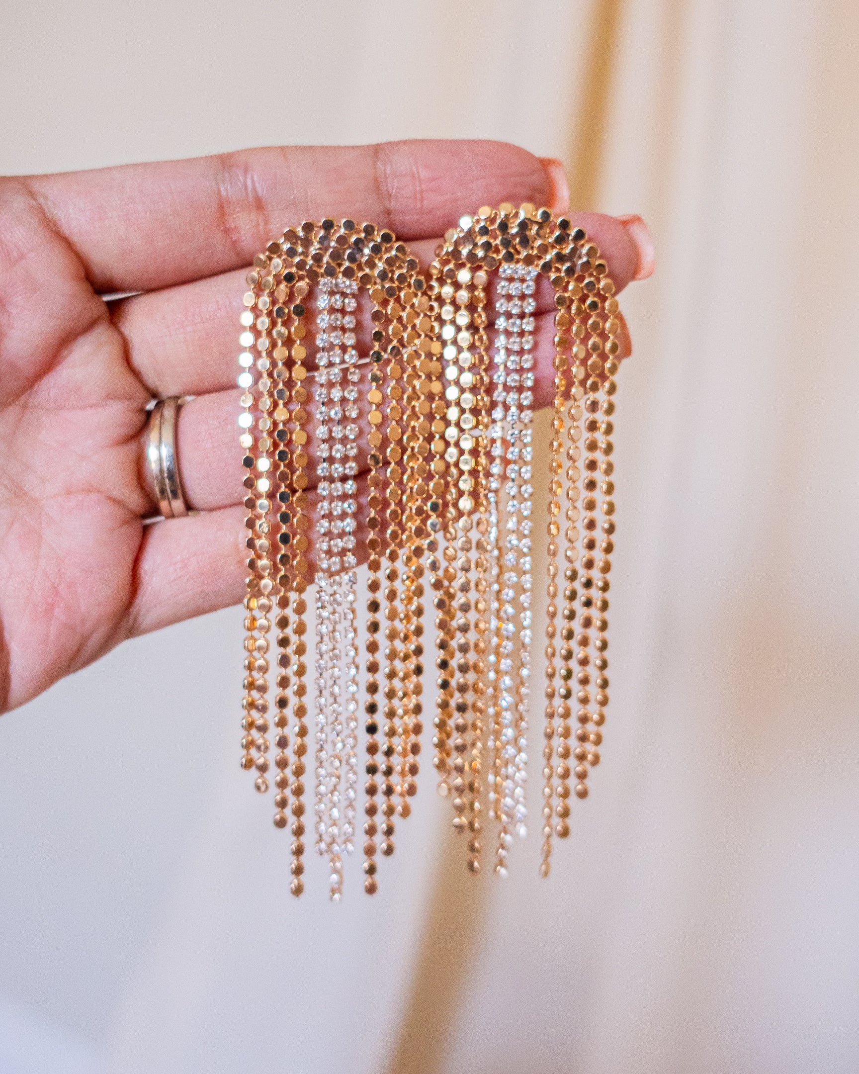 Rhinestone and Bead Chain Drop Earrings