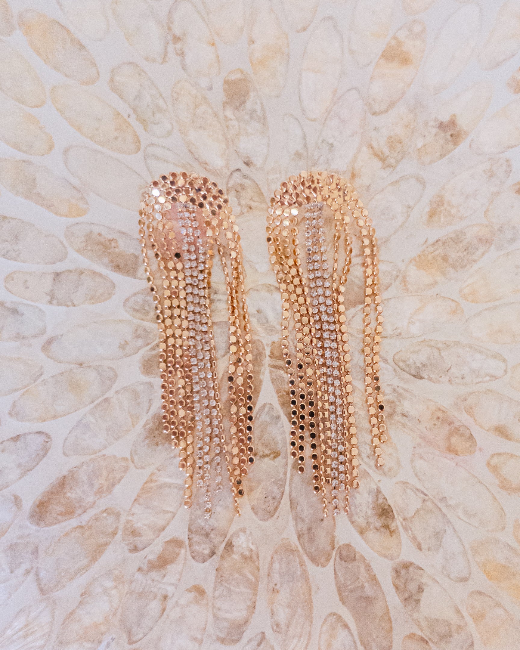 Rhinestone and Bead Chain Drop Earrings