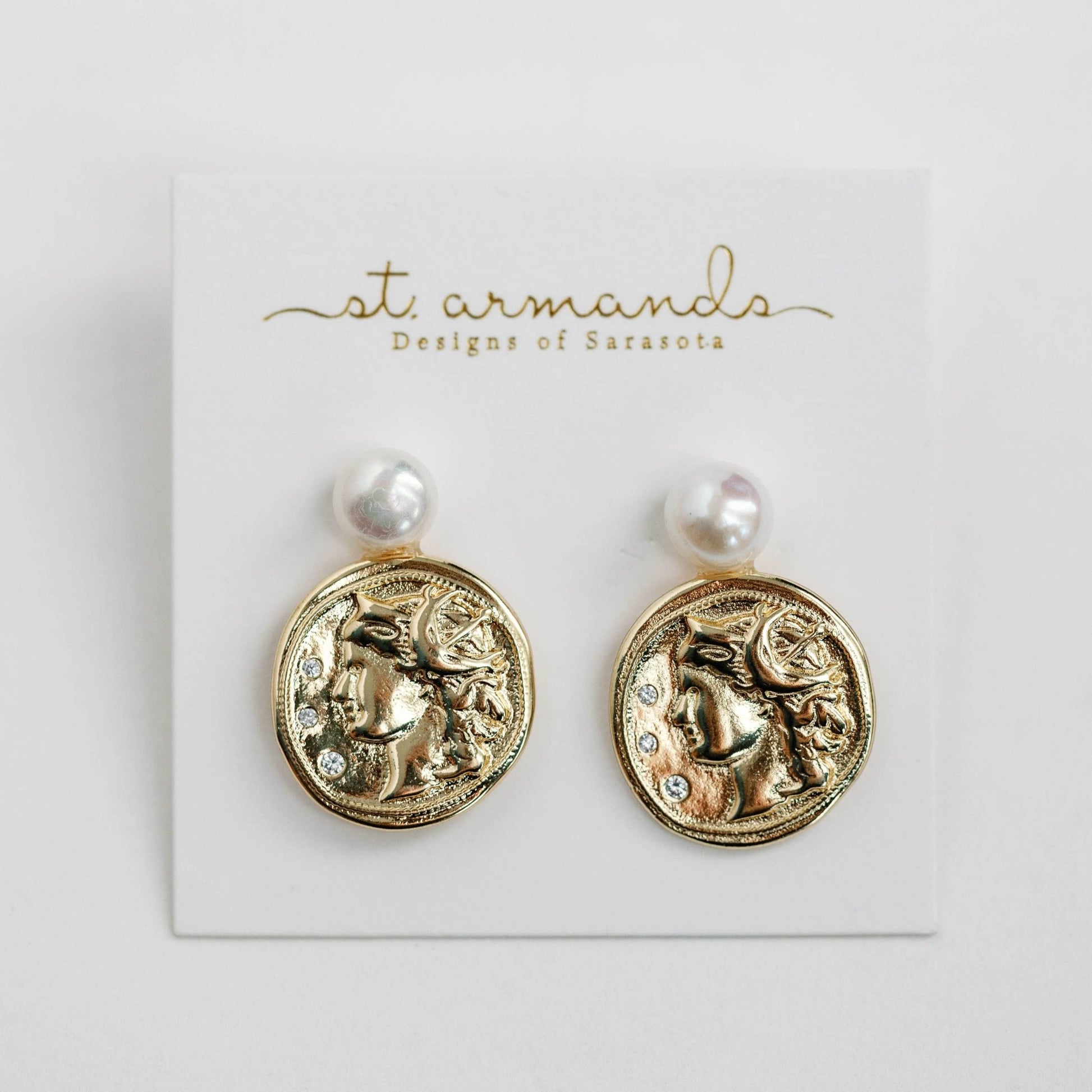 Earrings - Roma Genuine Pearl and Coin Earrings - Curated Dry Goods