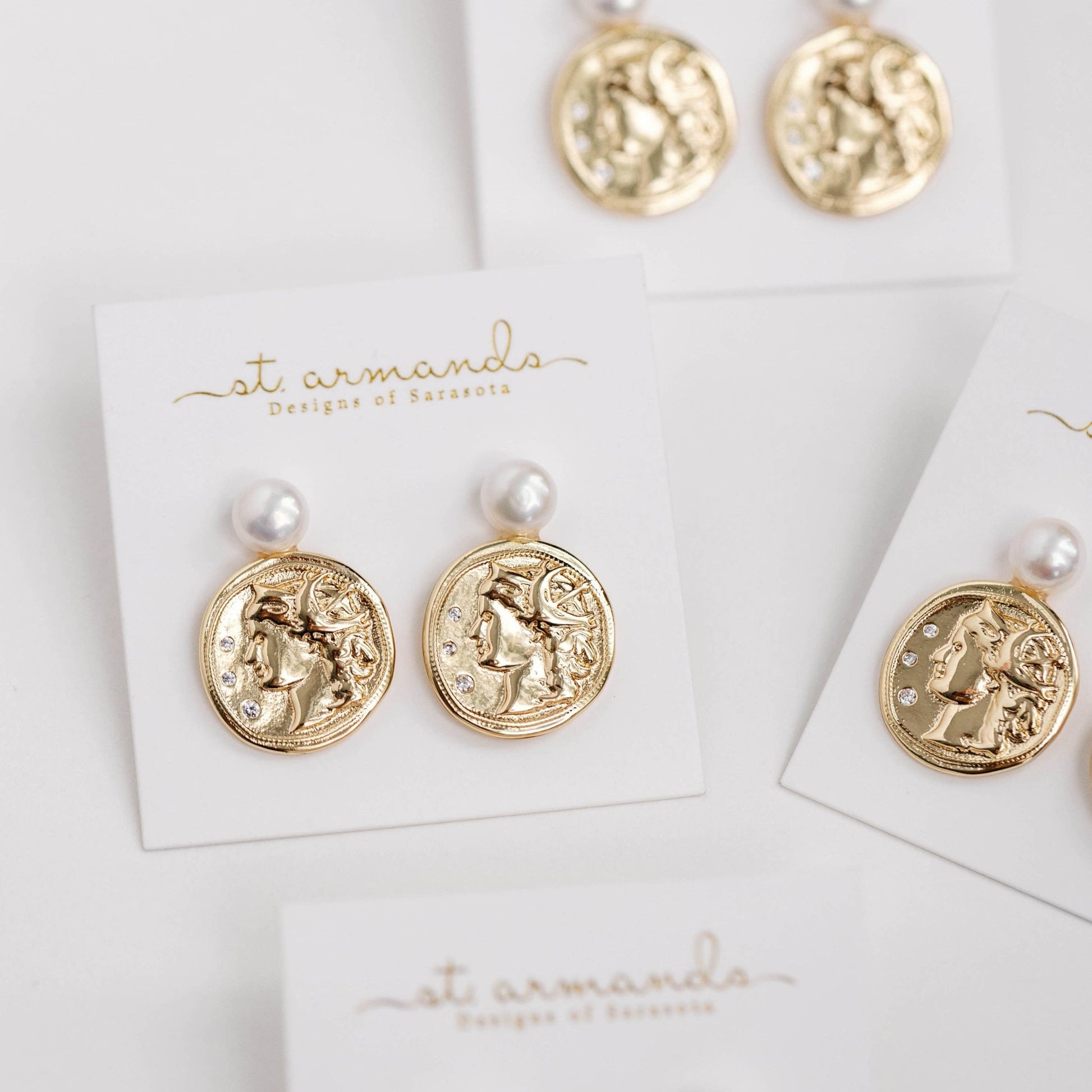 Earrings - Roma Genuine Pearl and Coin Earrings - Curated Dry Goods