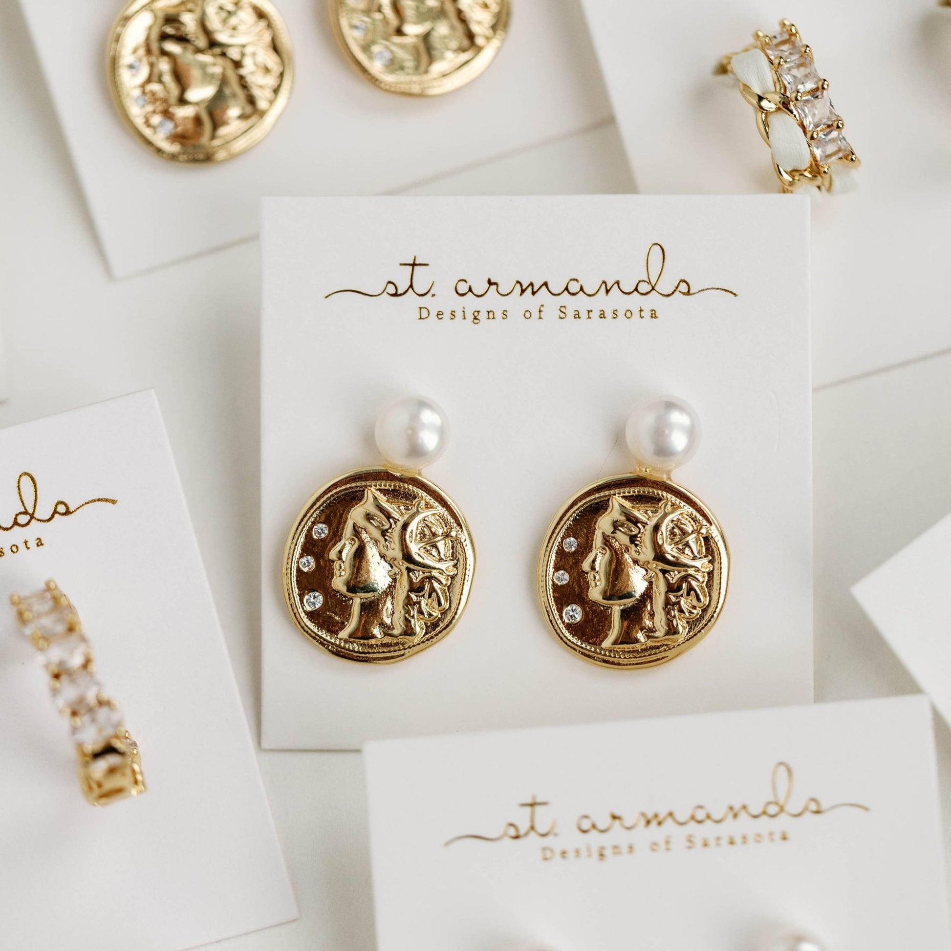 Earrings - Roma Genuine Pearl and Coin Earrings - Curated Dry Goods