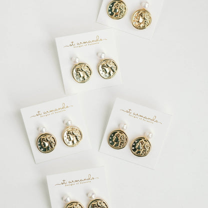 Earrings - Roma Genuine Pearl and Coin Earrings - Curated Dry Goods