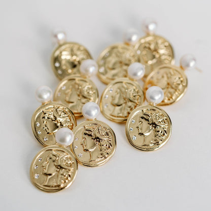 Earrings - Roma Genuine Pearl and Coin Earrings - Curated Dry Goods