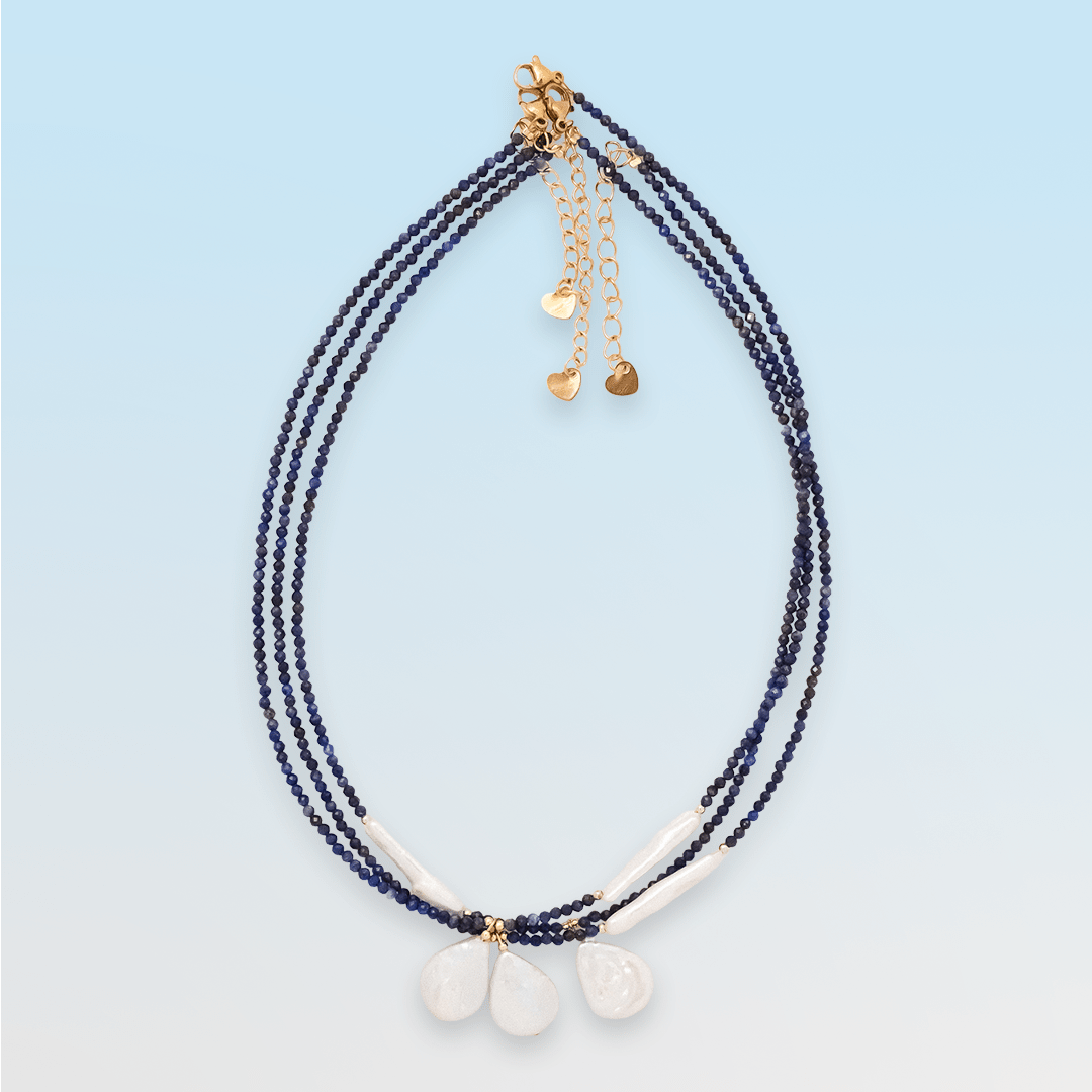 Necklace - Sandro Lapis Lazuli and Freshwater Pearl Pendant Necklace - Curated Dry Goods