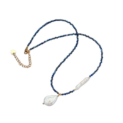 Necklace - Sandro Lapis Lazuli and Freshwater Pearl Pendant Necklace - Curated Dry Goods