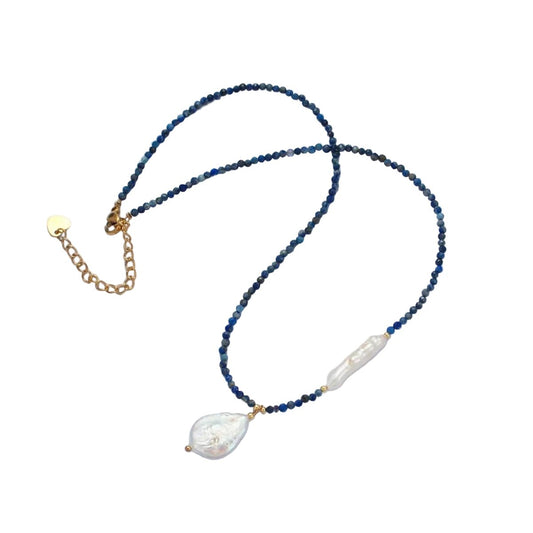 Necklace - Sandro Lapis Lazuli and Freshwater Pearl Pendant Necklace - Curated Dry Goods