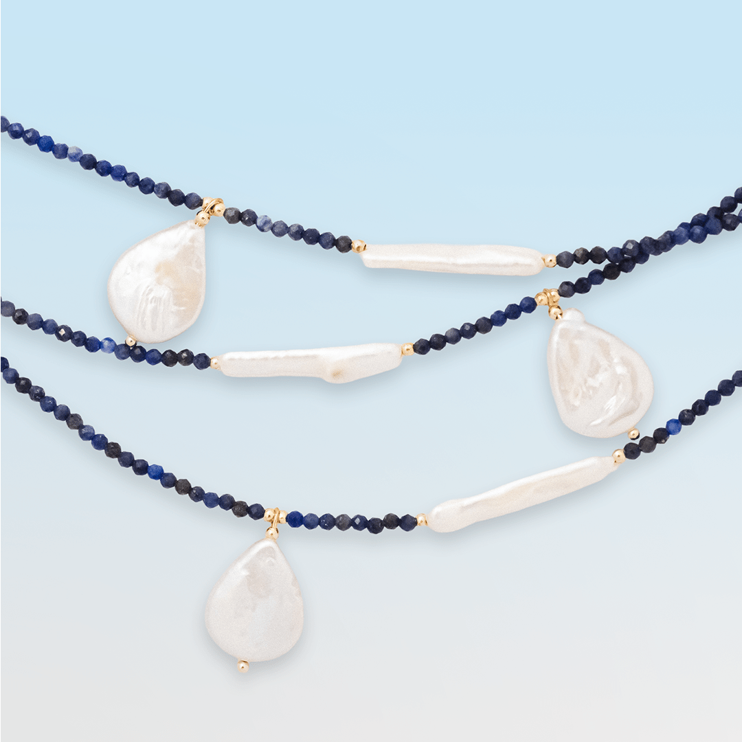 Necklace - Sandro Lapis Lazuli and Freshwater Pearl Pendant Necklace - Curated Dry Goods