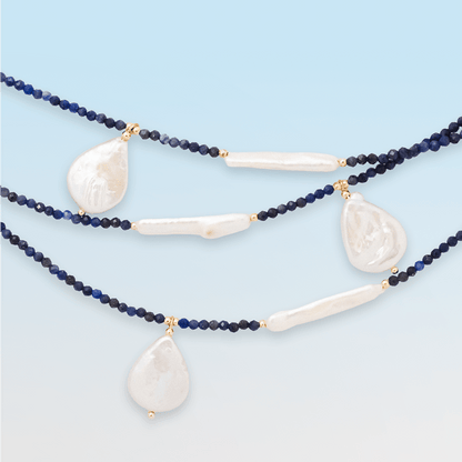 Necklace - Sandro Lapis Lazuli and Freshwater Pearl Pendant Necklace - Curated Dry Goods