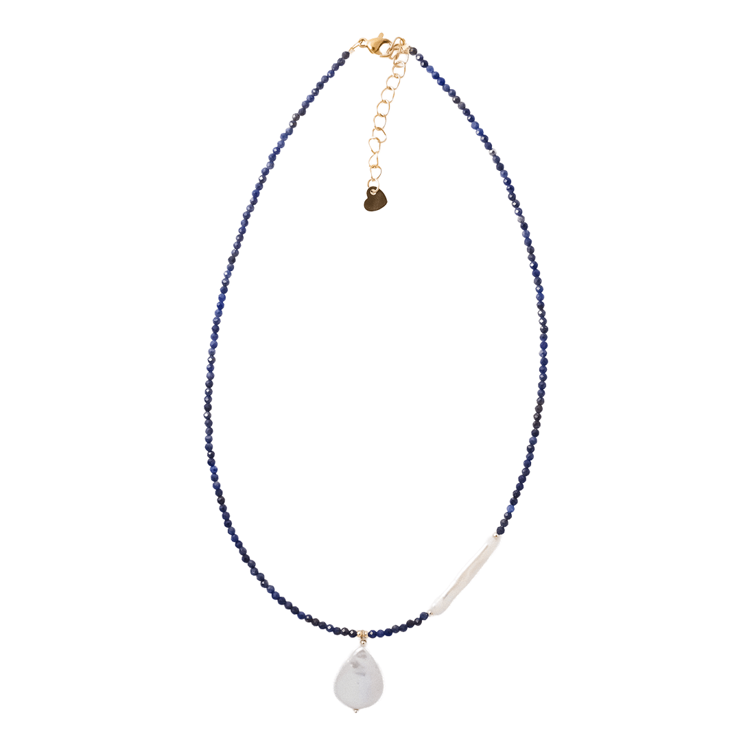 Necklace - Sandro Lapis Lazuli and Freshwater Pearl Pendant Necklace - Curated Dry Goods