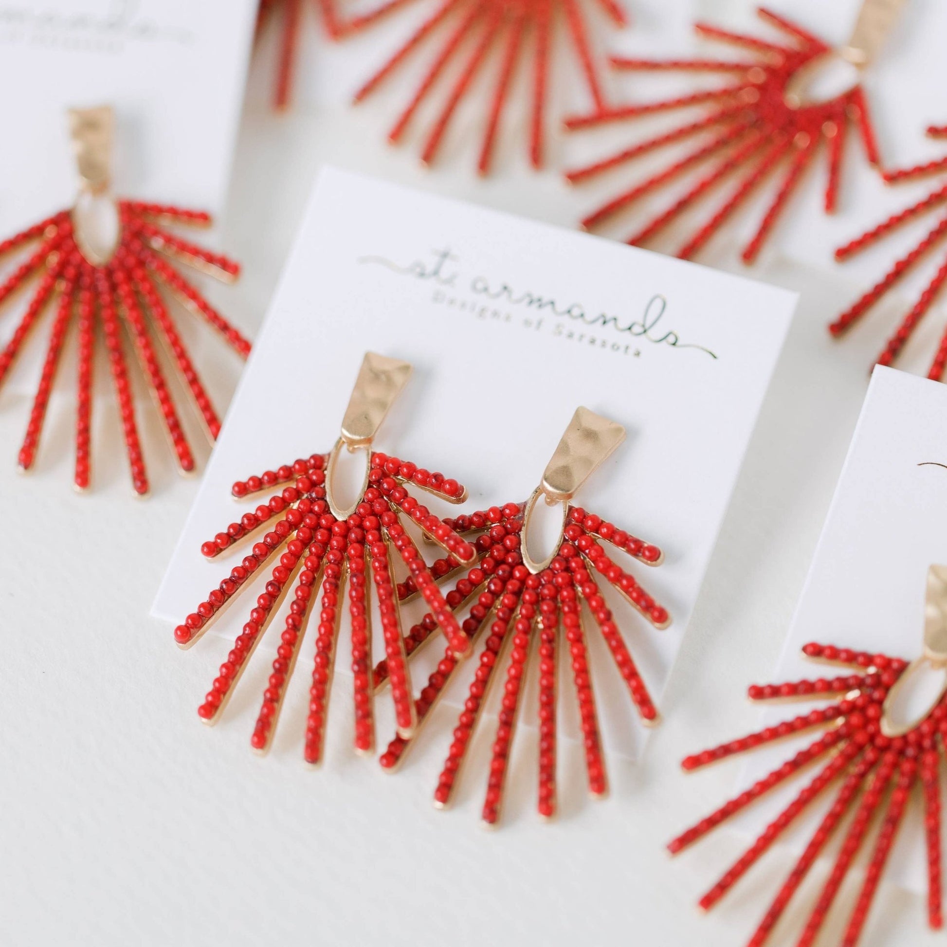 Earrings - Santorini Red Sunburst Statement Drop Earrings - Curated Dry Goods