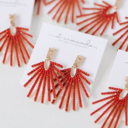 Earrings - Santorini Red Sunburst Statement Drop Earrings - Curated Dry Goods