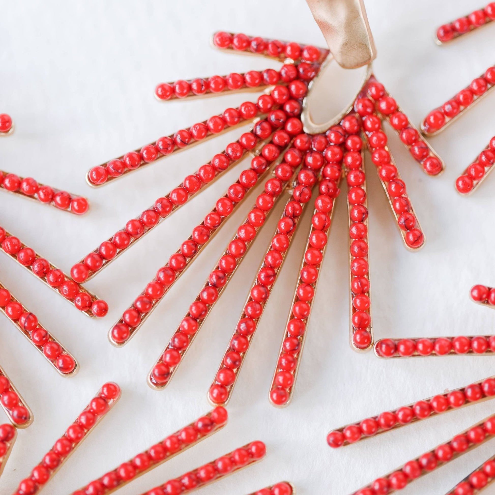 Earrings - Santorini Red Sunburst Statement Drop Earrings - Curated Dry Goods