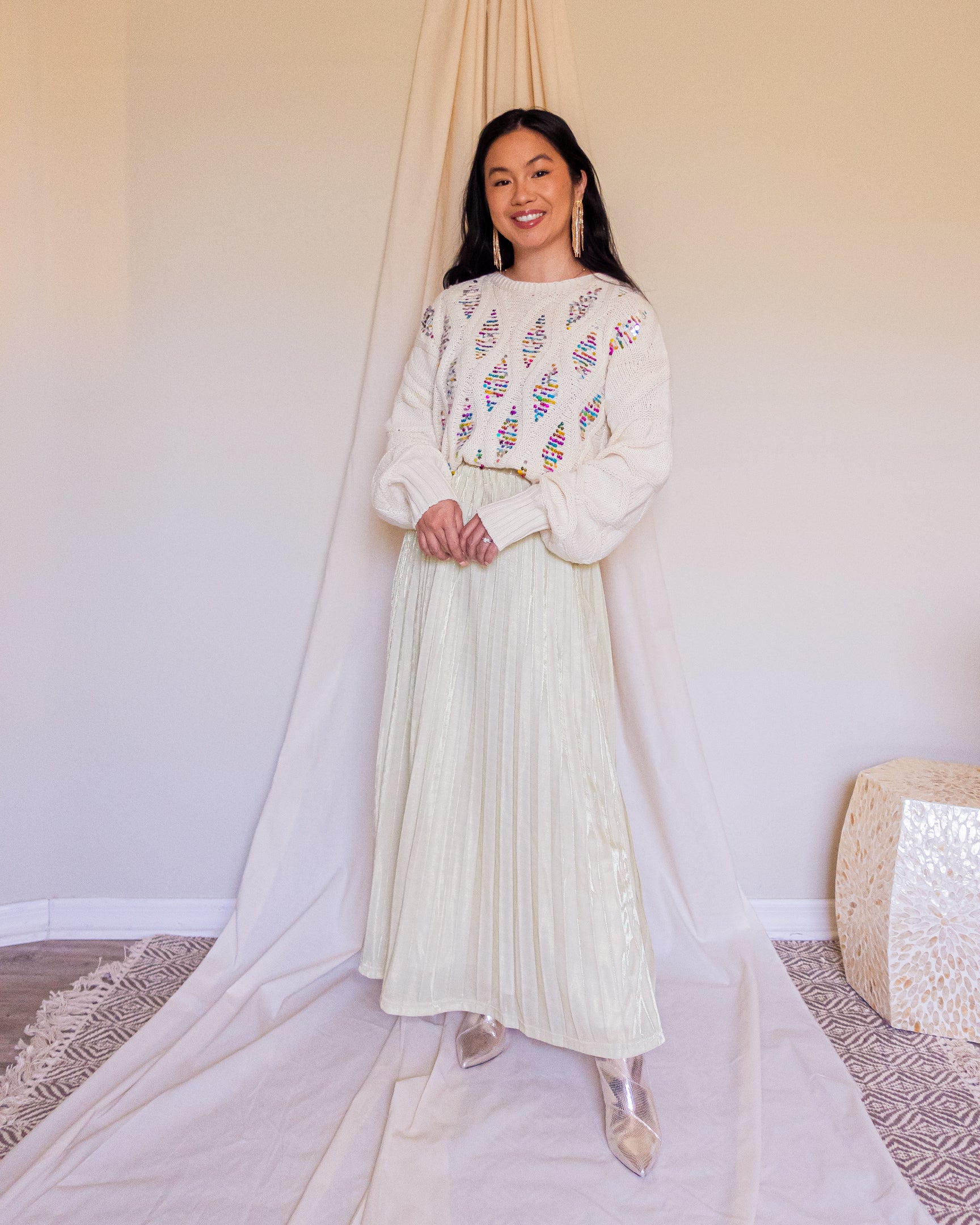 Snow Angel Sparkle Pleated Maxi Skirt