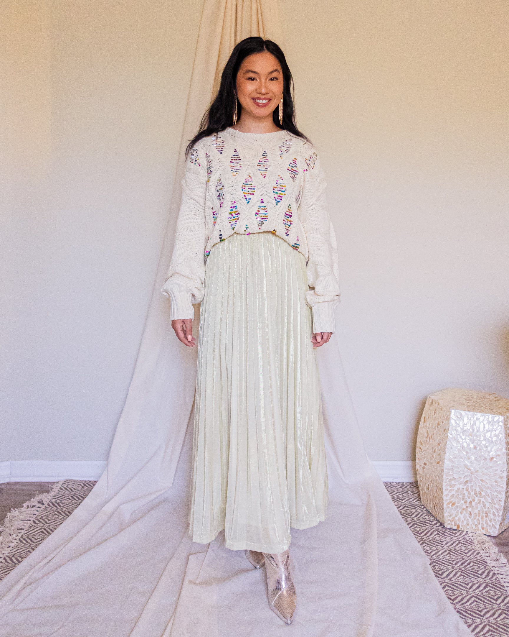 Snow Angel Sparkle Pleated Maxi Skirt