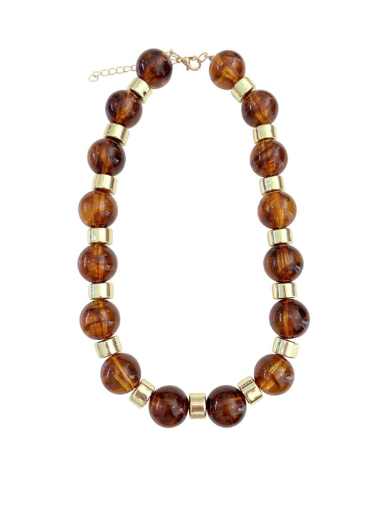 Necklace - Sorrento Beaded Statement Necklace in Tortoise - Curated Dry Goods