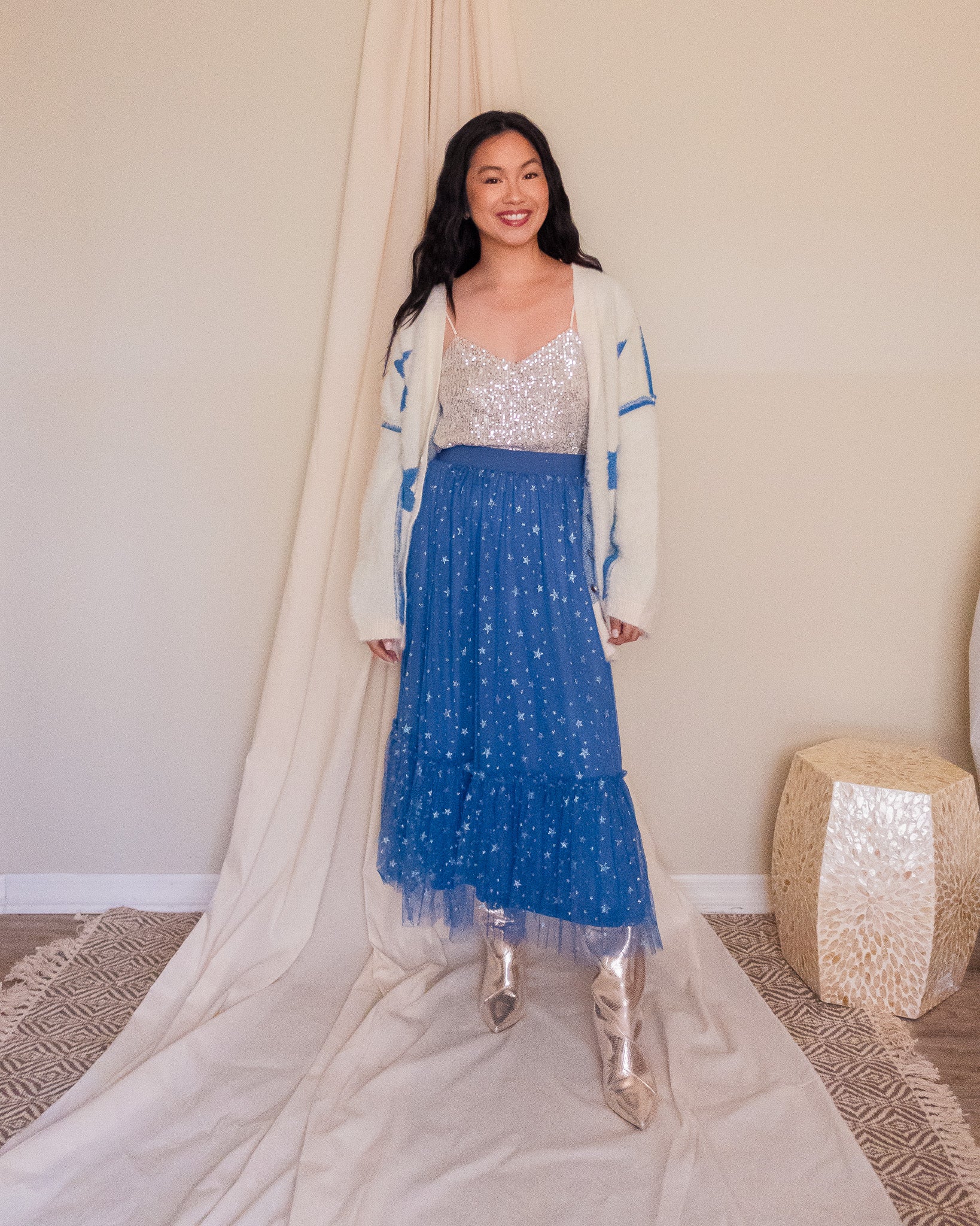 Metallic Star Tulle Maxi Skirt