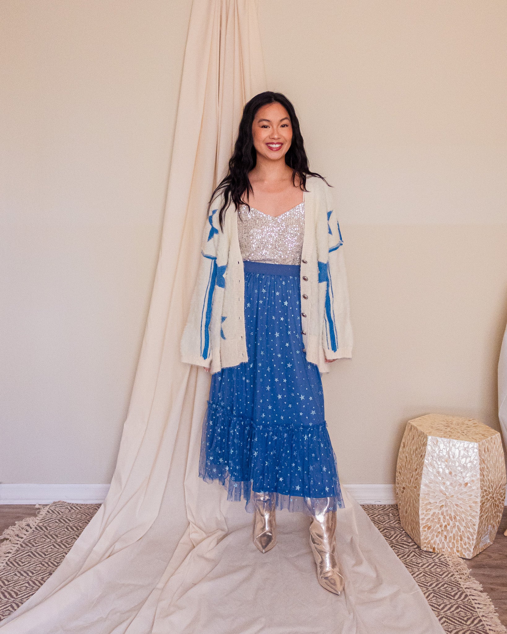 Metallic Star Tulle Maxi Skirt