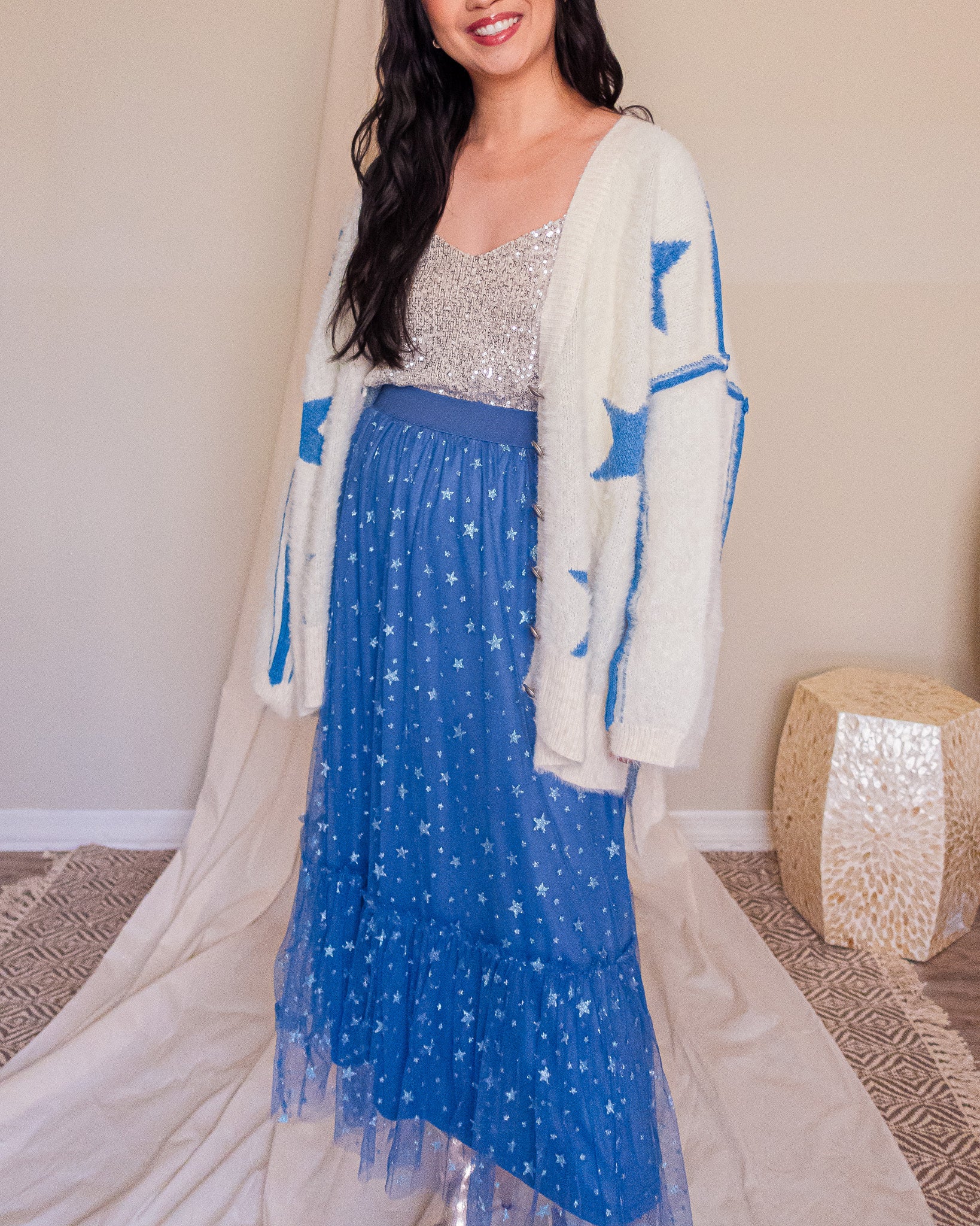 Metallic Star Tulle Maxi Skirt
