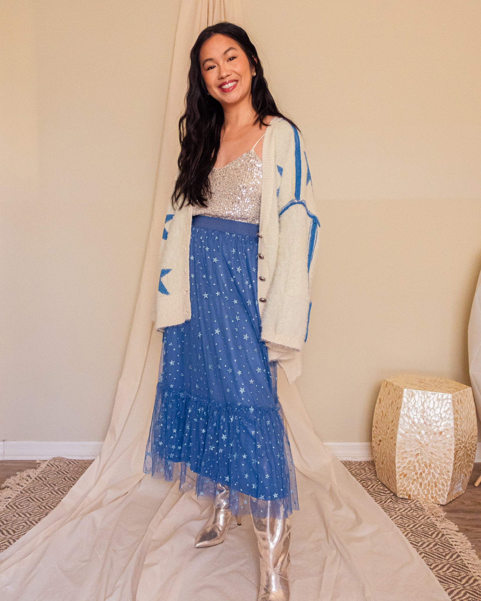 Metallic Star Tulle Maxi Skirt