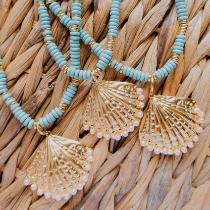 Necklace - Sunlee Turquoise Beaded Necklace with Shell Pendant - Curated Dry Goods
