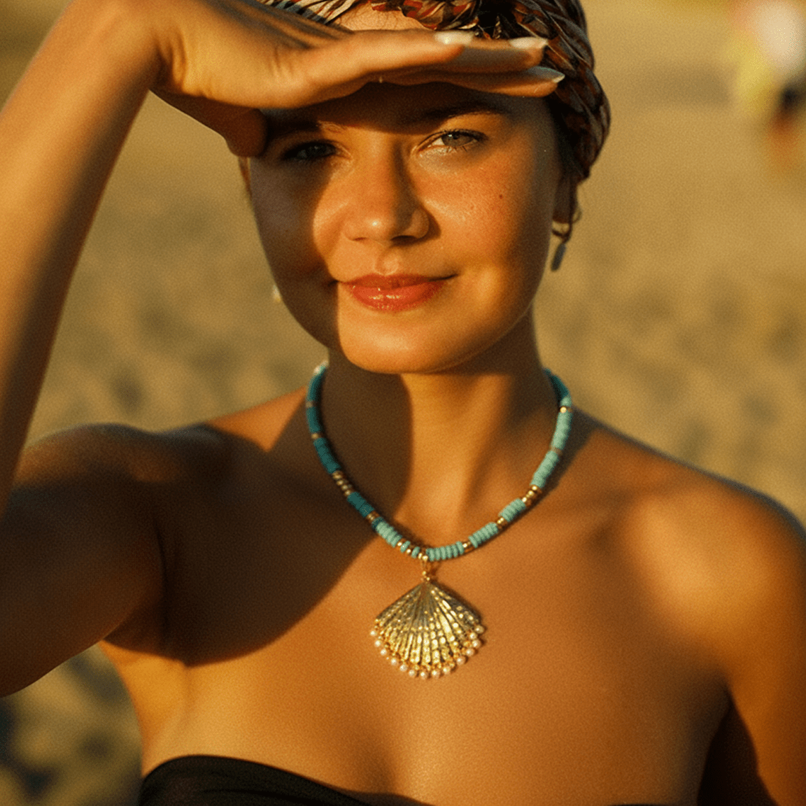 Necklace - Sunlee Turquoise Beaded Necklace with Shell Pendant - Curated Dry Goods