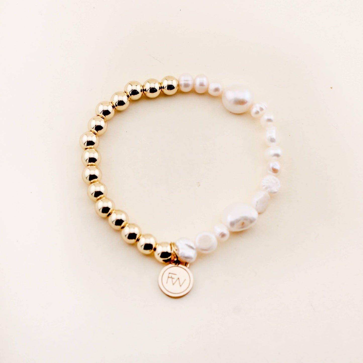 Bracelet - Sunset Glow Gold and Pearl Beaded Bracelet - Curated Dry Goods