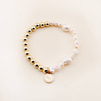 Bracelet - Sunset Glow Gold and Pearl Beaded Bracelet - Curated Dry Goods