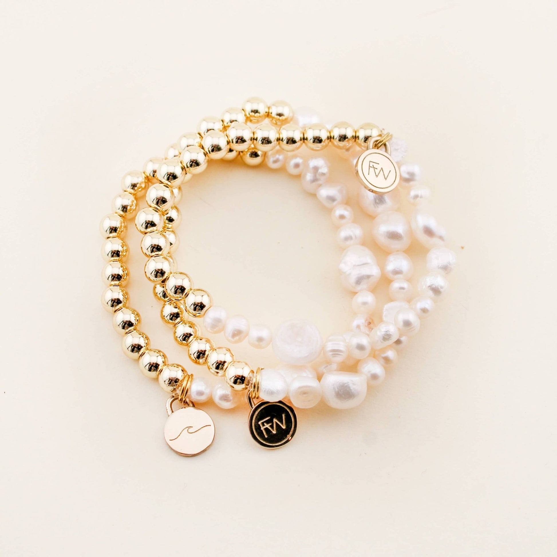 Bracelet - Sunset Glow Gold and Pearl Beaded Bracelet - Curated Dry Goods