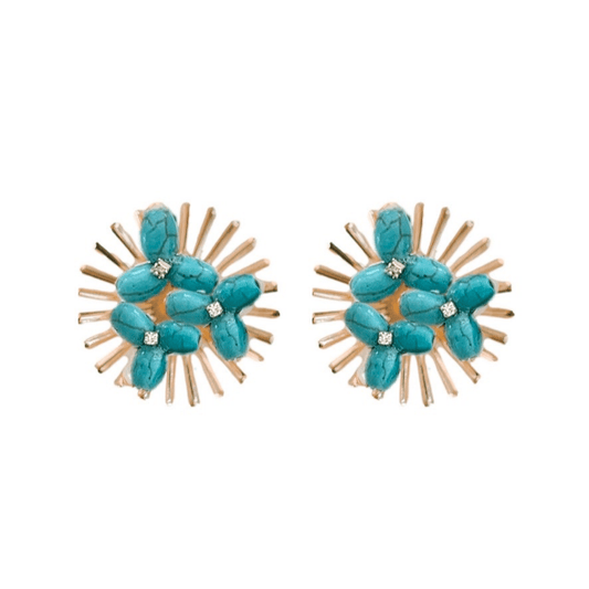 Earrings - Turquoise Sunburst Statement Stud Earrings - Curated Dry Goods