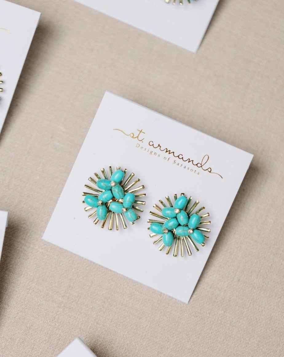 Earrings - Turquoise Sunburst Statement Stud Earrings - Curated Dry Goods