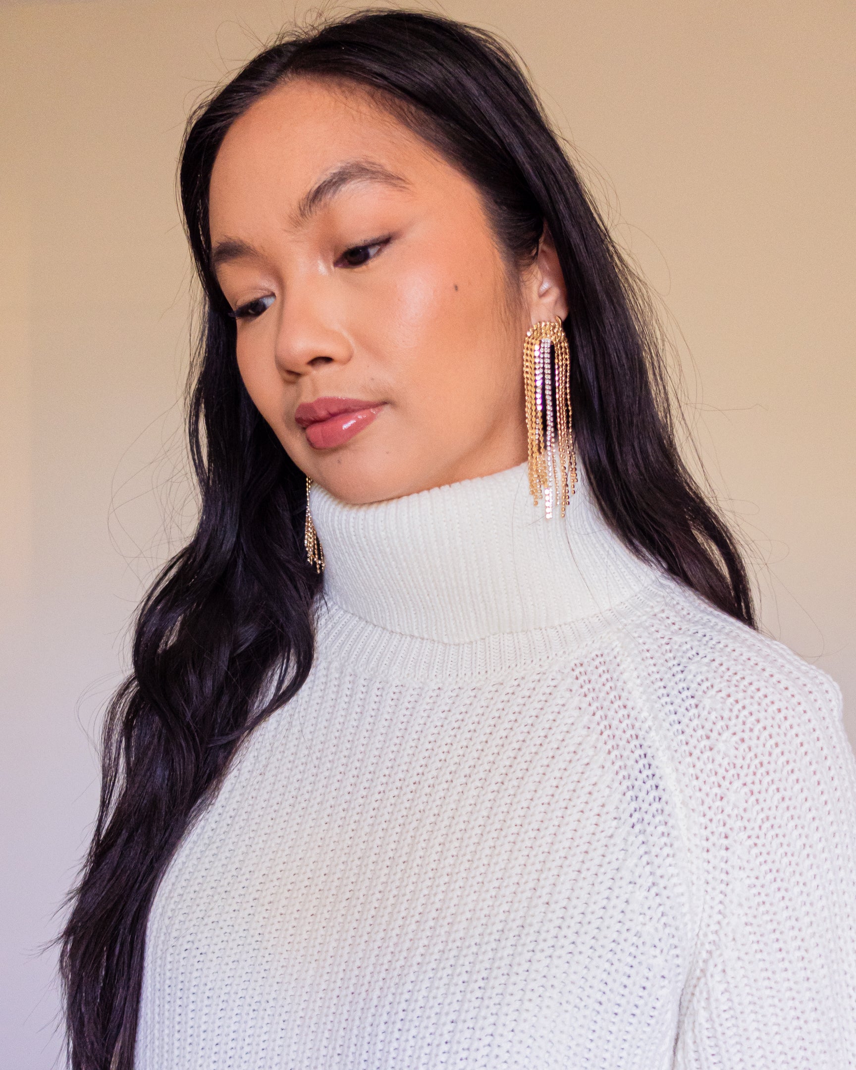 Rhinestone and Bead Chain Drop Earrings